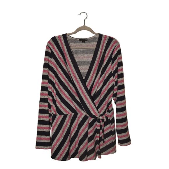 LANE BRYANT $69 Long Sleeve Stripe Faux Wrap‎ Top Waist Tie Size 22 / 24 - Picture 1 of 4